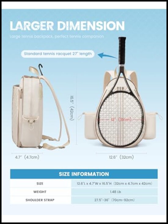 Water Resistant Tennis Pickleball Crossbody Backpack Quilted main image 2